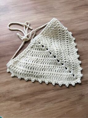 Hand-crocheted cotton triangle head scarf